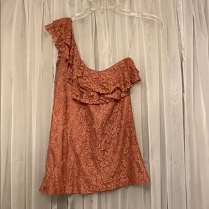 Pink single shoulder lace top